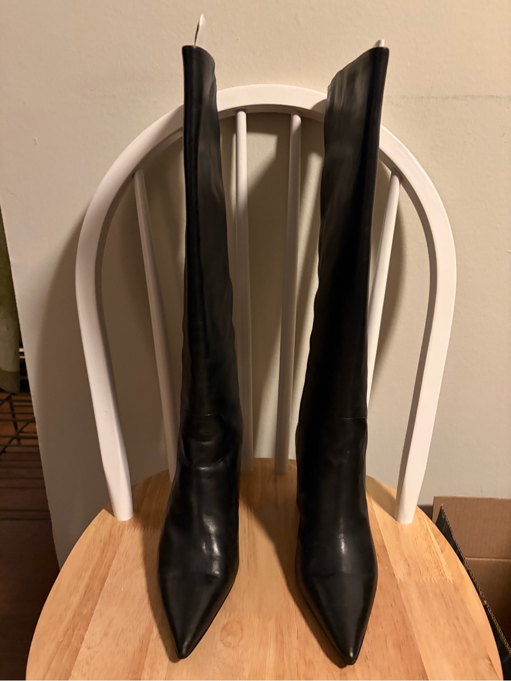 Steve Madden Skyline Black Leather Pointed Toe Knee-High Women's Boots